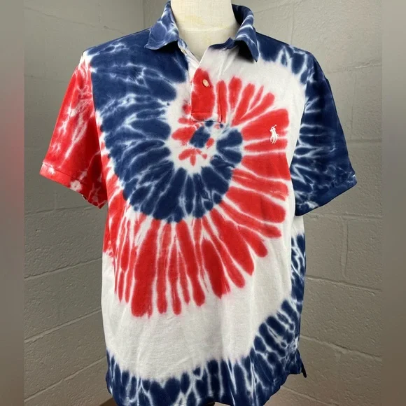Ralph Lauren Blue Label Shirts Large Red White And Blue Tiedye